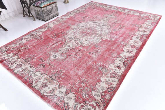 Antique Vintage Turkish Rug, 7x10 Rug, 7x10 Oversize Rug, 7x10 Extra Large Area Rug, 1962's Carpet Rug, Bohemian - Decor Style Eclectic Rug,