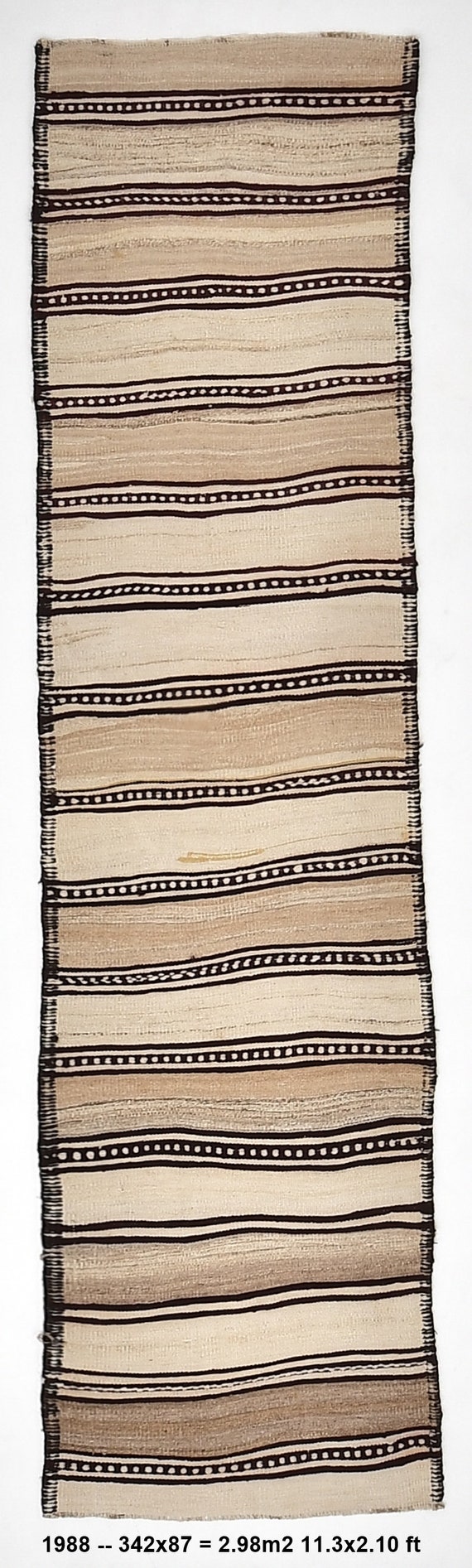 3x11 vintage kilim rug stair runner, vintage style runner rug 3x11 Kilim Runner, Handmade Wool Rug, 3x11 brown cream runner rug.