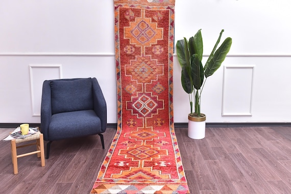 3x11 Handmade Vintage Runner Rug, Soft Wool, Traditional Design, Farmhouse Decor, Hallway Rug, Turkish Rug