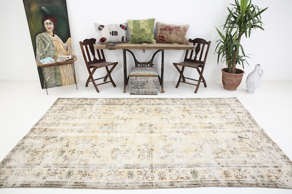 VİNTAGE Rug, TURKİSH Rug, OUSHAK Rug, 5'10x9'6 Feet, Anatolian Rug, Ivory Rug, Antique Rug, Old Vintage Rug, Bohemian Rug, Door Mat Rug ,