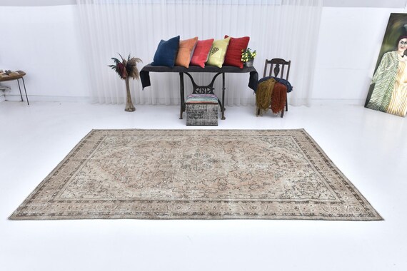 6x9 Salmon Beige Vintage Rug, 6x9 Turkish Rug, 6x9 Rug, Wool Handmade Rug, 6x9 Area Rug, 6x9 Vintage Rug, Living Room Rug, Bedroom Rug, 57's