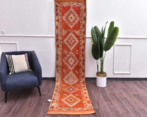 2x10 Vintage Handmade Hallway Kitchen Runner Rug, Name Signed by Fatima