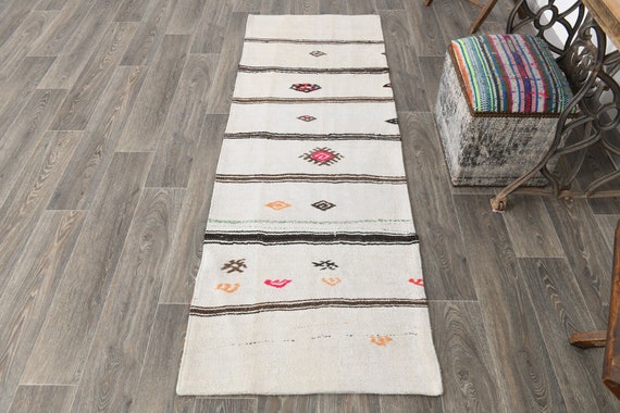 2x7 Runner Rug, 2x7 Hemp Runner, 2x7 TURKISH VINTAGE RUNNER Rug, 2x7, Neutral Handmade Hemp, 2x7 Rugs, Hemp Runner Rug, Striped  Styles, 60s