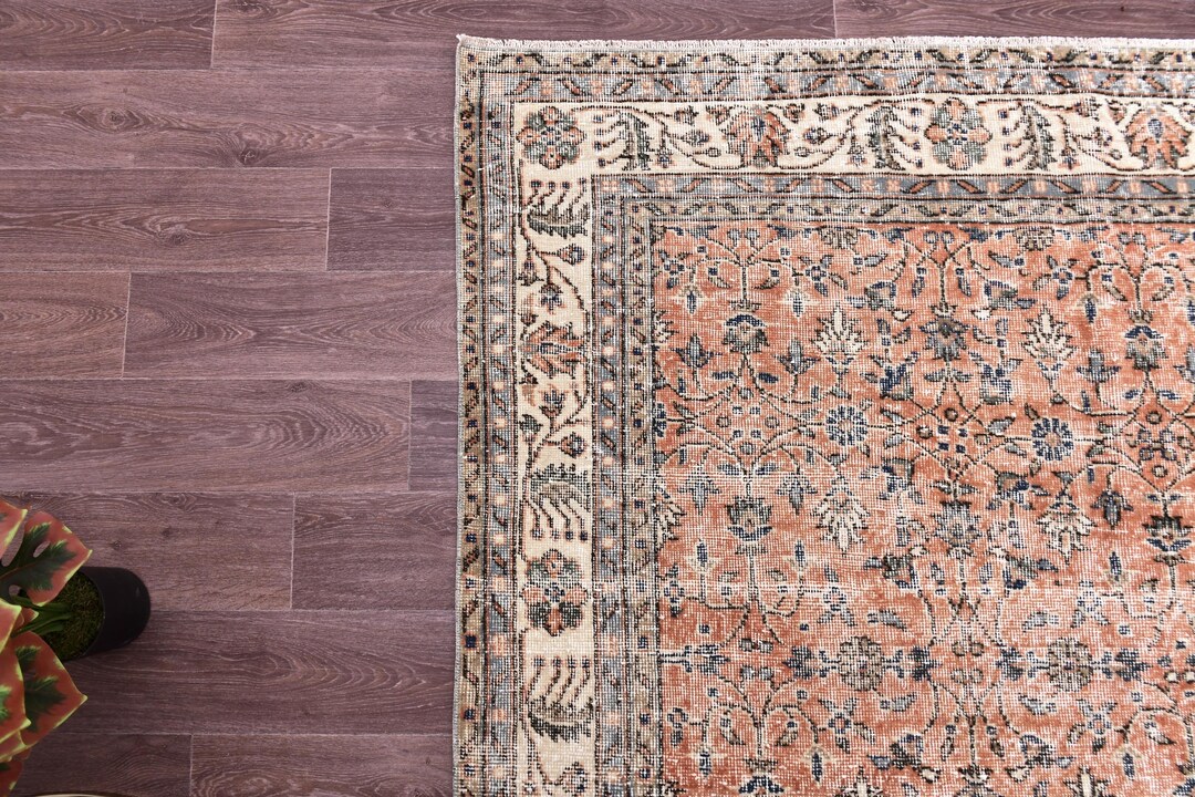 7x11 Vintage Peach Rug, 7x11 Peach Green Rug, 7x10 Floral Area Rug ...