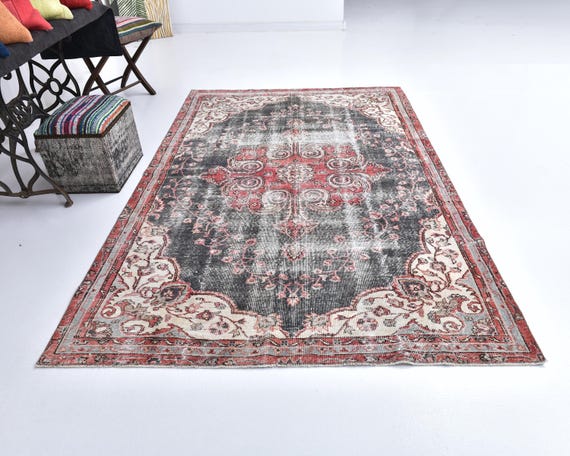 6x9 Dark Blue Red Vintage Rug, 6x9 Vintage Rug, 6x9 Rug, Antique Handmade Rug, 6x9 Area Rug, Oriental Style, 6x9 Turkish Rug, Living Room