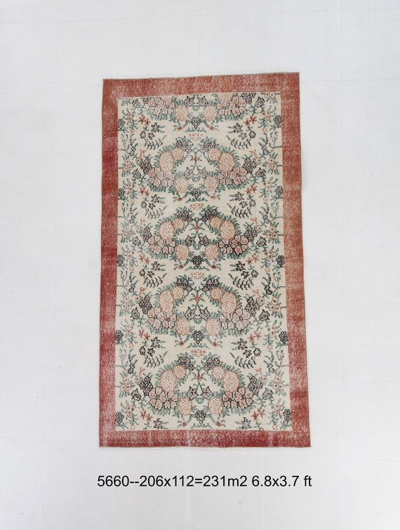 3x6 VINTAGE TURKISH WOOL Rug, 3x6 Rug, Oushak Handmade Rug, Turkish Rug, Wool Area Rug, Red Carpets, Vintage Rug, Small Size Rug, Rugs 3x6