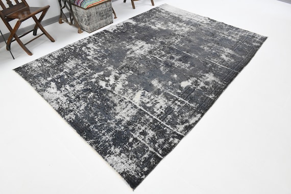 6x9 CAMOUFLAGE TURKISH VINTAGE Rug, 6x9 Area Rug, Handmade Wool Rug, Oushak Rug, Gray Bronze Balck, 6x9 Vintage Rug, Shabby Chic Antique Rug