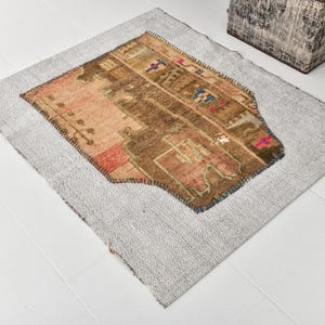3x4 Vintage Patchwork Accent Rug 3x4 Pastel Turkish Vintage Rug, 3x4 Vintage Rug, Wool Handmade Oushak, 3x4 Rug, Pale Red&Brown Vintage Rug