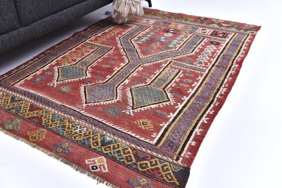 3x4 Antique Prayer Rug, Traditional Patterneds, Vintage Accent Rug 3x4, Doormat Rug , Handmade Wool Rug, 3x4 Area Rug, Beige Red Color Rug
