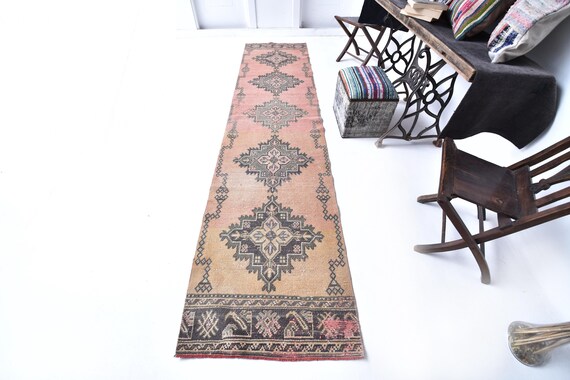 3x12 Runner Rug - 3x12 Vintage Runner - 3x12 Light Orange Vintage Runner Rug - 3x12 Rugs - Long Handmade Aesthetic - Vintage Runner 3x12