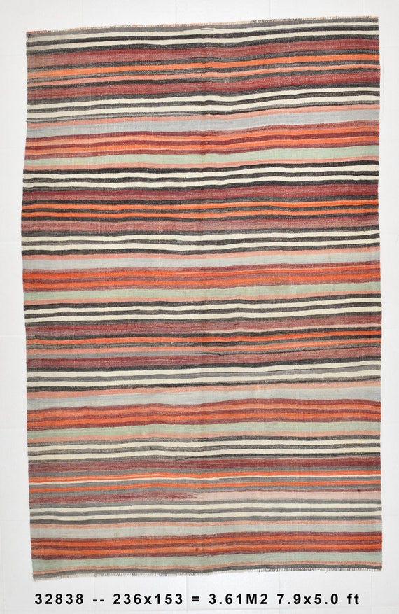 5x8 Area Rug, Kilim Rug 5x8, 5x8 Mid-Ceuntry Vintage Kilim Rug, 5x8, Kilim Area Rug, Wool Handmade Oushak, 5x8 Rugs, Dark Red & Orange Kilim