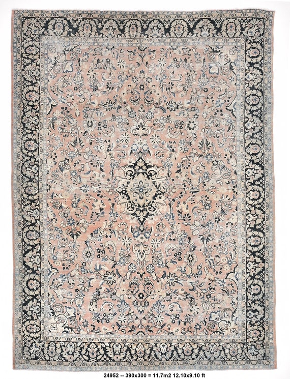 10x13 Rug, 10x13 Blue Persian Rug, 10x13 Classic Vintage Persian Rug, Oversize Persian Rug, Large Area Rug, Handmade Wool Rug, Rug 10x13
