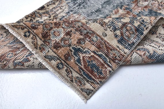 2x6 Blue Beige Turkish Runner Rug, 2x6 Turkish Runner, 2x6 Rug, Wool Hand Woven Rug, 2x6 Runner Rug, 2x6 Vintage Runner, Entrway Runner