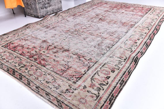 4x7 Vintage Faded Accent Rug, 4x7 Red Black Green Color 4x7 Distressed Rug, Traditional Home Decor, Handmade Wool Rug, 4x7 Rug Farmhouse Rug