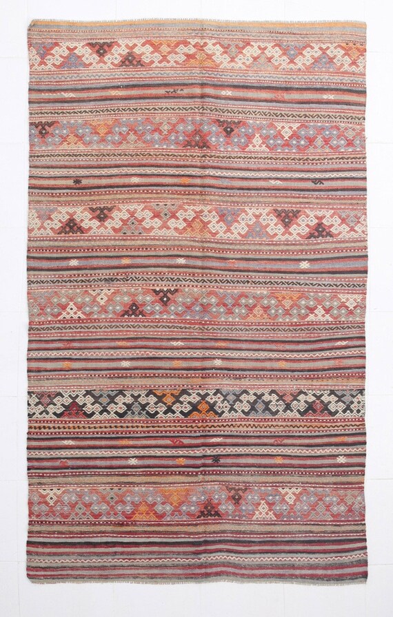 5x9 Area Rug, 5x9 Kilim Rug, 5x9 ORIENTAL & TRIBAL KILIM Rug, 5x9, Vintage Kilim Rug, Oushak Handmade Rug, Rugs 5x9, Red Blue Kilim, Antique