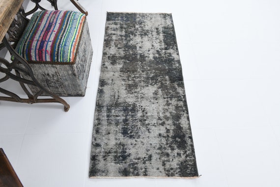 2x5 Vintage Runner, 2x5 Turkish Vintage Runner Rug 2x5 Short Handmade Wool Rug 2x5 Runner Rug Shades Of Gray Black Rug 2x5 Turkish Runner