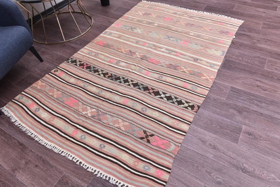 4x7 Area Rug, 4x7 Abstract Geometric Kilim Rug, 4x7 Turkish Kilim Rug, 4x7, Terracotta Green Kilim, Area Rug 4x7, Wool Jute Handwoven Kilim