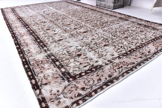 6x9 Beige Brown Vintage Area Rug, 6x9 Wool Rug, 6x9 Rug, Neutral Handmade Wool Rug, 6x9 Area Rug, 6x9 Vintage Rug, Rug For Bohemian Room