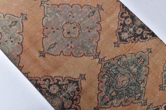 3x11 Antique Salmon Color Turkish Runner Rug, 3x11 Vintage Runner Rug, Floral Runner Rug, 3x11 Hallway Rug, 3x11 Doorway Rug