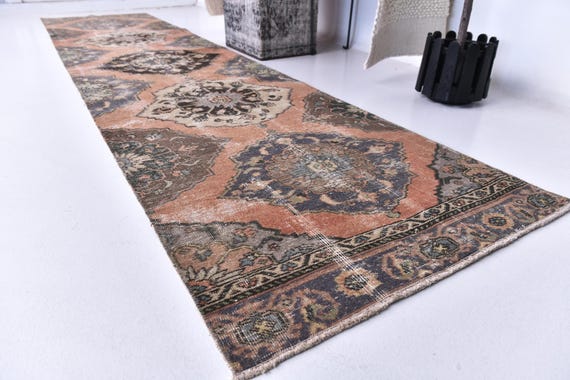 3x12 Vintage Turkish Runner Rug, 3x12 Distressed Medallion Pattern, 3x12 Long Hallway Rug, Boho Home Decor, 3x12 Runner Rug, Kitchen Runner