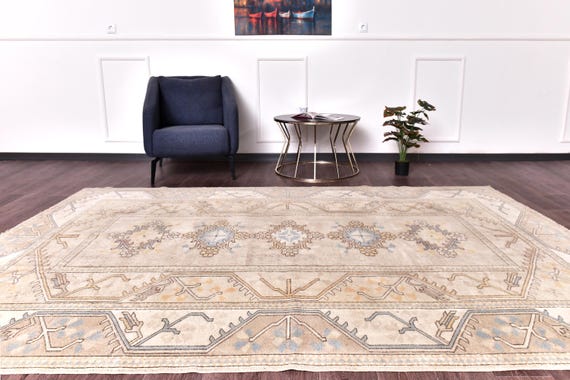 6x10 Vintage Faded Turkish Area Rug, Taupe Blue Color, 6x10 Handmade Wool Rug, 6x10 Soft Area Rug 6x10 Living Room Rug 6x10 Area Rugs