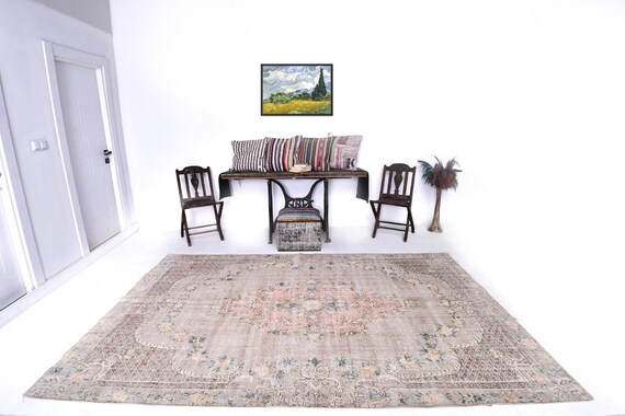 6x10 Area Rug - 6x10 Oriental Vintage - 6x10 Light Gray Brown Vintage Rug - 6x10 Rugs - Aesthetic Handmade Oushak - Vintage Rug 6x10 - Gift