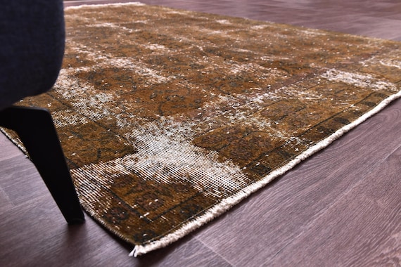 6x9 Vintage Check Overdyed Rug, Mustard Color, 6x9 Area Rug, Farmhouse Decor, Floral Rug, 6x9 Rug, Living Room Bedroom Rug, Faded Rug 6x9