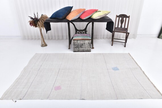 5x8 Cream Beige Vintage Hemp Rug, 5x8 Hemp Rug, 5x8 Rug, Natural Handmade Hemp, 5x8 Area Rug, 5x8 Vintage Rug, Bohemian Decor, Living Room