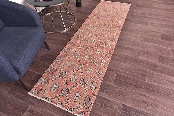 2x8 Vintage Faded Runner Rug, 2x8 Handmade Geometric Runner, Terracotta Color, 2x8 Elegant Runner, 2x8 Hallway Rug, 2x8 Kithcen Runner Rug,