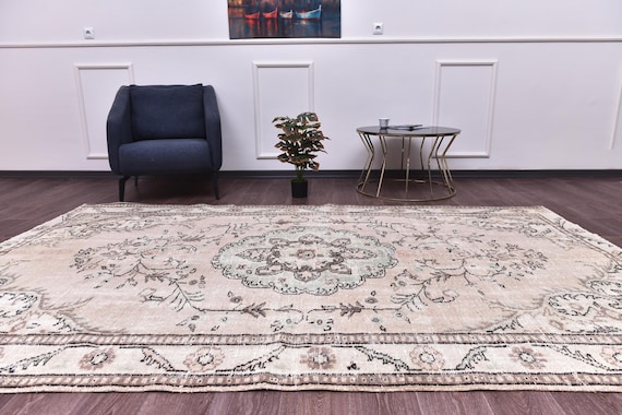 6x10 Vintage Faded Turkish Area Rug, Green Terracotta Color, 6x10 Handmade Wool Rug, 6x10 Soft Area Rug 6x10 Living Room Rug 6x10 Area Rugs