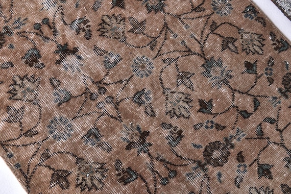 3x10 Vintage Floral Runner Rug, 3x10 Caramel Tones Rug, 3x10 Handmade Wool Rug, 3x10 Hallway Runner 3x10 Floral Pattern, 3x10 Faded Rug