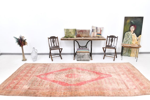 5x12 Runner Rug, 5x12 Long Wide Red Vintage Runner Rug, 5x12 Vintage Runner, Wool Hand Woven Rug, 5x12 Rug, Soft Red Vintage, Rug For Entry