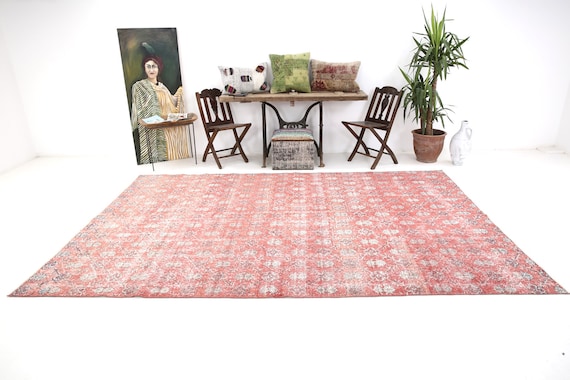 7x11 Area Rug, 7x11 Soft Vintage, 7x11 Soft Pastel Vintage Area Rug, Handmade Wool Rug, Oversized Vintage Rug, Large Area Rug, 7x11 Rug