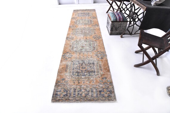 3x11 Runner Rug - 3x11 Vintage Runner - 3x11 Brunt Orange Brown Vintage Runner Rug - 3x11 Rugs - Long Handmade Aesthetic - Vintage Runner