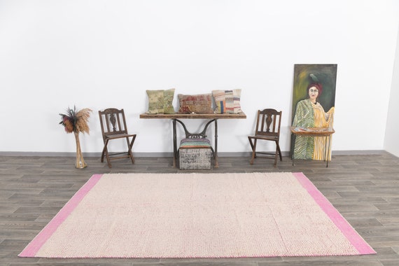 6x10 Area Rug, 6x10 Modern Vintage, 6x10 BOHEMIAN TURKISH VINTAGE Rug 6x10 Wool Handmade Rug 6x10 Rug Pink & Beige Vintage Rug Antique 60s
