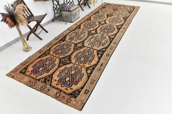 5x15 Area Rug, 5x15 VINTAGE  KILIM Rug, 5x15, Unique Kilim Rug, Wool Handmade Kilim, 5x15 Rugs, Brown & Pastel Kilim, Rug For Entry