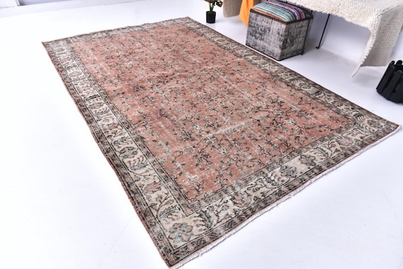 5x9 Rug, 5x9 Persian Rug, 5x9 PASTEL VINTAGE PERSIAN Rug, 5x9 Area Rug, Blue & Pale Pink Persian Rug, Floral Style, Living Room Rug 55s