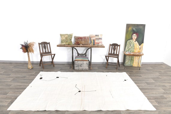 6x9 Off White Vintage Hemp Rug, 6x9 Hemp Rug, Natural Handmade Hemp, 6x9 Rug, Soft Pastel Bohemian, White Hemp Rug, Rug For Living Room, 58s