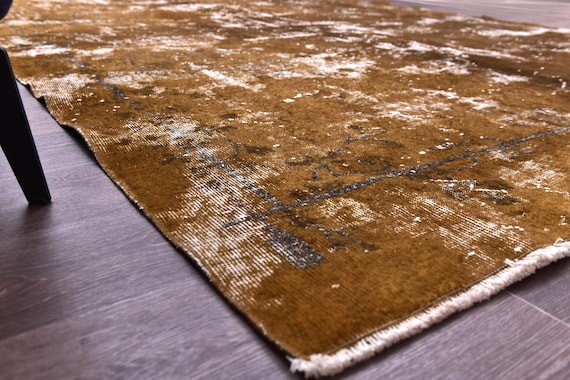 7x10 Vintage Turkish  Rug, 7x10 Traditional Area Rug, Golden Mustard Color, 7x10 Persian Style Rug Farmhouse Rug, 7x10 Faded Rug, 7x10 Rug