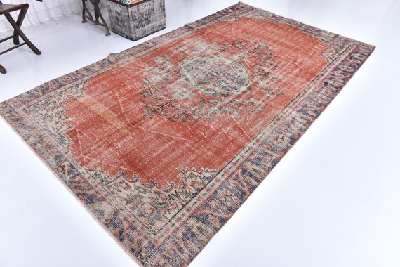 6x10 Vintage Faded Turkish Area Rug, Cream Brown Beige Color, 6x10 Handmade Wool Rug, 6x10 Soft Area Rug 6x10 Living Room Rug 6x10 Area Rugs