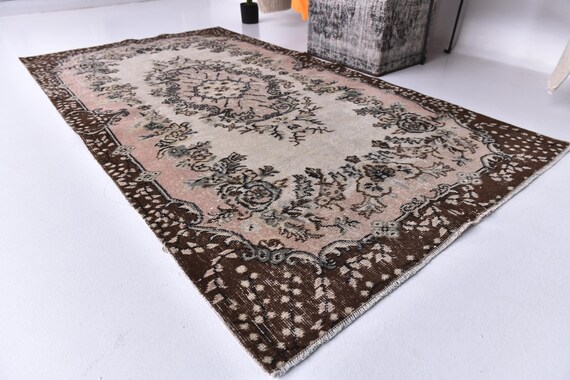 4x7 Vintage Accent Rug, 4x7 Pink Beige Persian Style, Tree of Life Design, 4x7 Distressed Floral Rug, Traditional Home Decor, Wool Rug, Gift