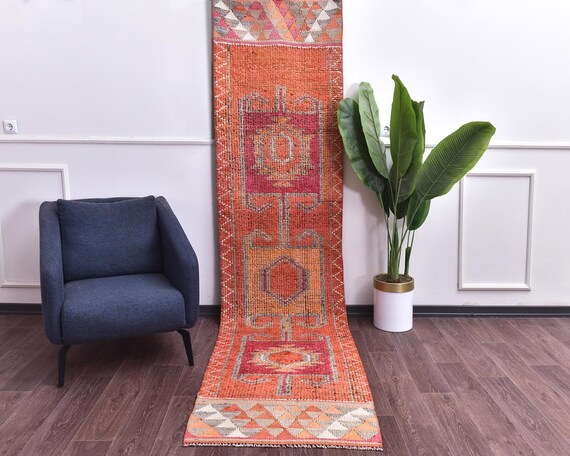 2'7x10'8 Vintage Handmade Oriental Hallway Kitchen Runner Rug, Outlet