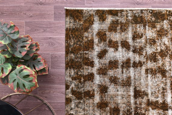 5x8 Vintage Overdyed Rug, Dark Mustard Brown Color, 5x8 Handmade Wool Rug, Living Room Bedroom Rug, 5x8 Vintage Rug, 5x8 Rug