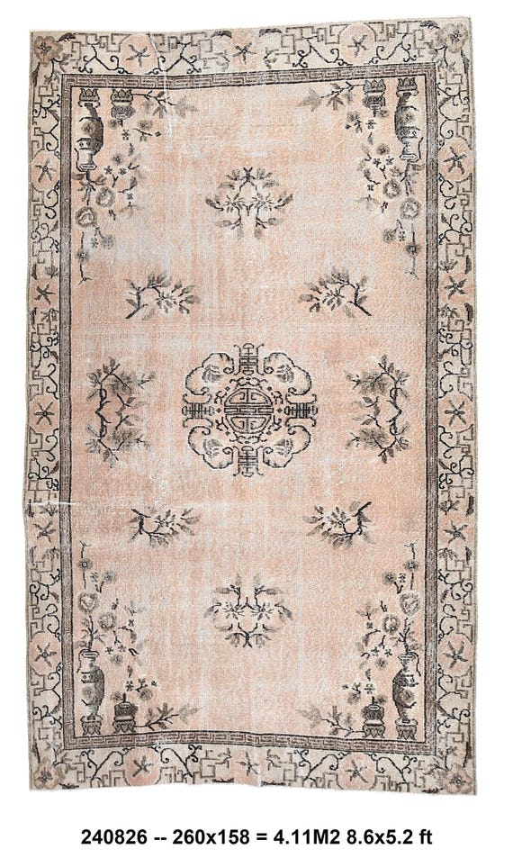 Muted pink 5x8 vintage Turkish Rug,5x8 Brown & Beige Tukish Vintage Rug, 5x8 salmon pink Rugs, Vintage Rug 5x8, Rug For Bedroom Office Foyer