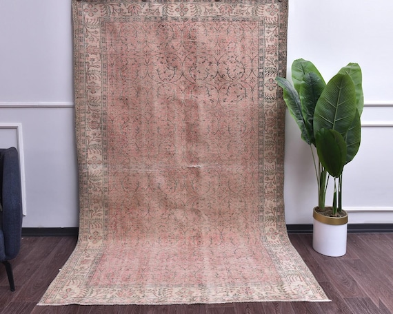 6x9 Vintage Distressed Handmade Floral Faded Salmon Rug