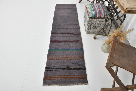 2x7 Rug, 2x7 Turkish Runner, 2x7 MODERN TURKISH RUNNER Rug, 2x7, Pure Handmade Hemp, 2x7 Vintage Runner, Gray Runner Rug, Anatolian