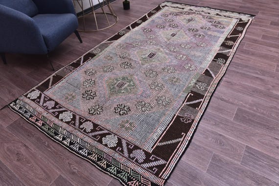 5x10 Vintage  Kilim Area Rug, 5x10 Handmade Wool Jute Rug, Purple Brown Color, 5x10 Area Rug, Traditional Kilim Rug, 5x10 Living Room Rug