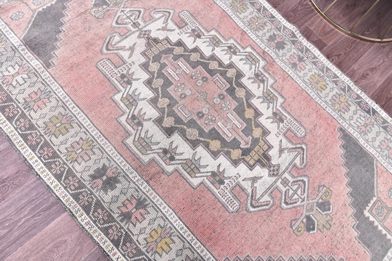 4x8 Vintage Salmon Accent Rug, 4x8 Salmon Black Color, Handmade Wool Rug Traditional Home Decor, 4x8 Rug, Accent Rug, 4x8 Living Room Rug