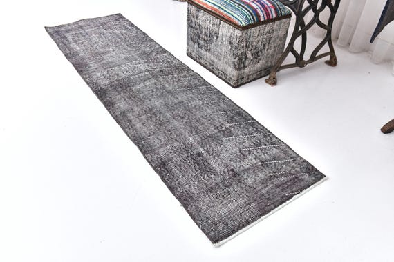 2x4 Vintage  Runner Rug ,Vintage Distressed Rug,Vintage Turkish Runner Rug, Wool Runner Rugs 2x4, Black and White  Color
