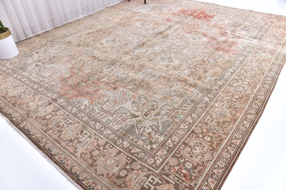 10x13 Antique Persian Area Rug, Brown Red Color Rug, 10x13 Handmade Luxury Rug, Large Area Rug, 10x13 Rug, Traditional Rug Genuine Rug 10x13